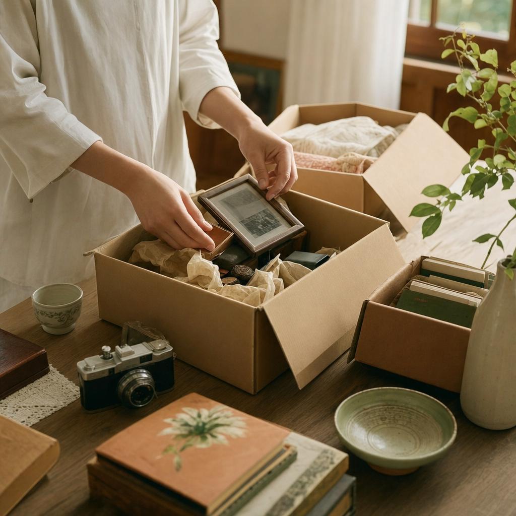 遺品整理で思い出の品を仕分ける様子
